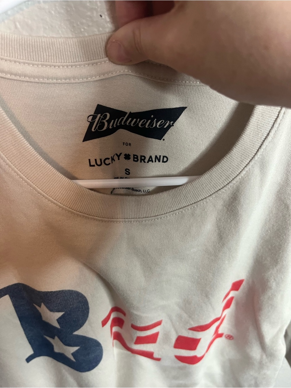 Lucky Brand Cream Short Sleeve Tee with Blue and Red 'Bud' Graphic - Picture 3 of 6